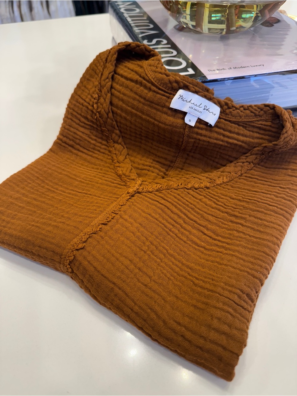Michael Stars Rust Brown Textured Short Sleeve Tee